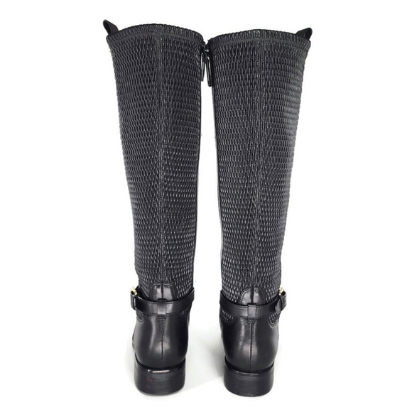 Cole Haan Galina Grand Black Leather Rouched Stretch Panel Tall Riding Boots - Picture 6 of 16